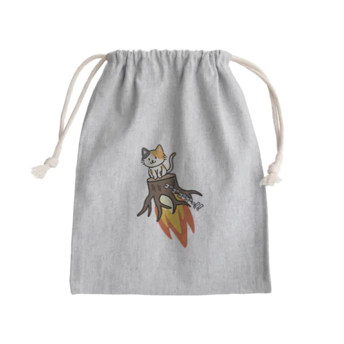 ネコ根っこロケット Mini Drawstring Bag