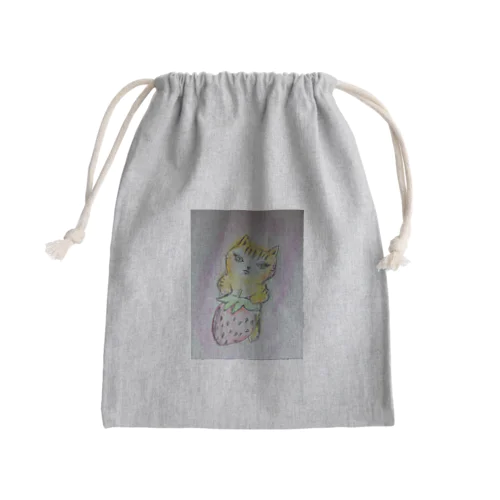 不機嫌な猫と苺 Mini Drawstring Bag