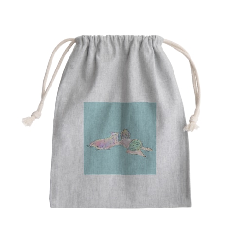 猫とぼく Mini Drawstring Bag