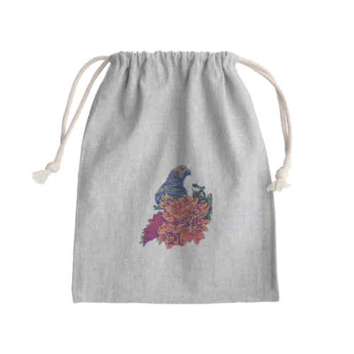 ヨウムと花 Mini Drawstring Bag