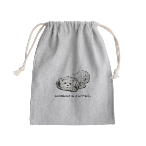 ミトンに入ったチワワ(クリーム)   Mini Drawstring Bag