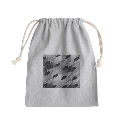 起こさないでね🐈‍⬛　白黒千鳥柄 Mini Drawstring Bag