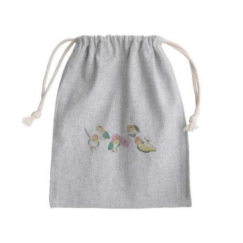 あつまれシロハラインコちゃん【まめるりはことり】 Mini Drawstring Bag