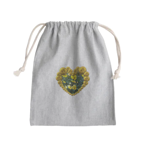 黄金のハートとパンジー Mini Drawstring Bag