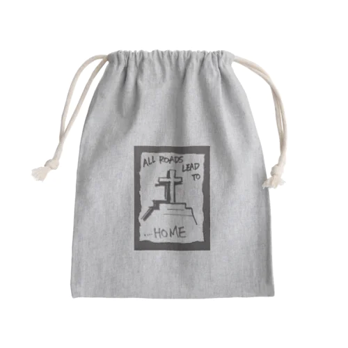 偽諺～弐～「全ての道はホームに通ず」(黒縁) Mini Drawstring Bag