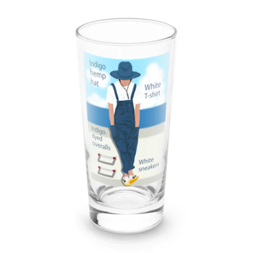 海とインディゴオーバーオールの青年 Long Sized Water Glass