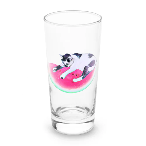 白黒柄のネコとスイカ Long Sized Water Glass