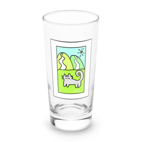 山の絵とねこ Long Sized Water Glass