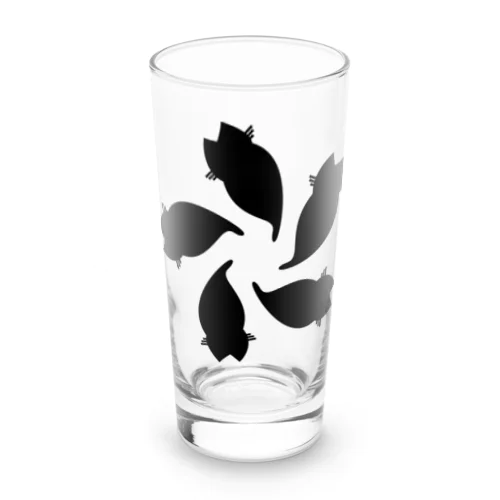 動物家紋。H.T.（変わり散り桜５ネコ）黒 Long Sized Water Glass