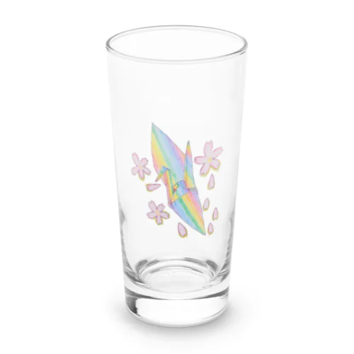 虹色の折り鶴と桜 ロンググラス