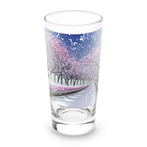 夜の桜並木に雪 Long Sized Water Glass