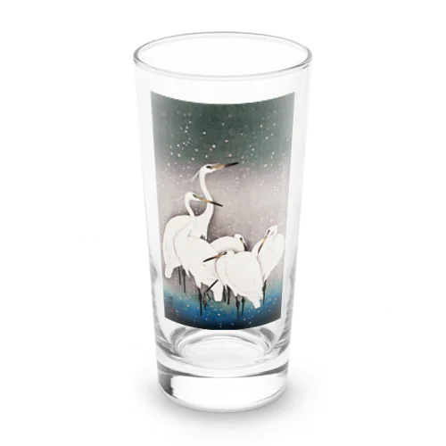 小原古邨　雪中群鷺（白鷺の群れ）日本のアートTシャツ＆グッズ Long Sized Water Glass