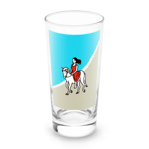 赤いワンピースの女の子と白馬 海辺 Long Sized Water Glass