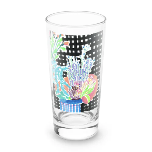 チェックの壁と花束 Long Sized Water Glass