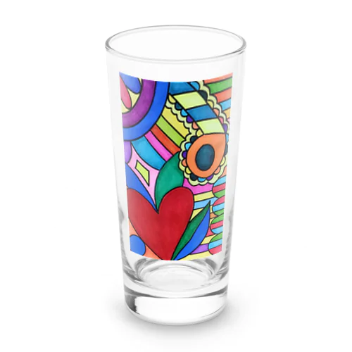 障害者アート 手描きイラスト カラフル ハート Long Sized Water Glass