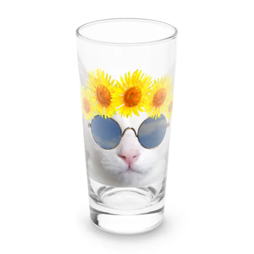 夏を満喫する猫　背景無し Long Sized Water Glass