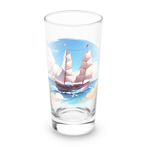 晴天の大海原と帆船 Long Sized Water Glass