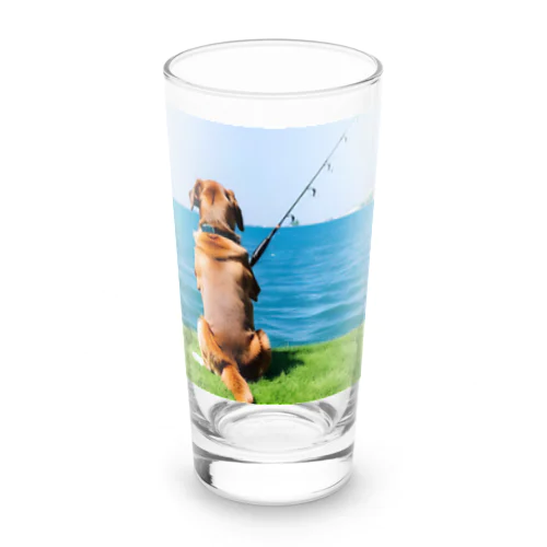 the dog is fishing fish Long Sized Water Glass