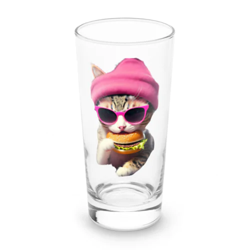 決めポーズはバーガー猫 Long Sized Water Glass