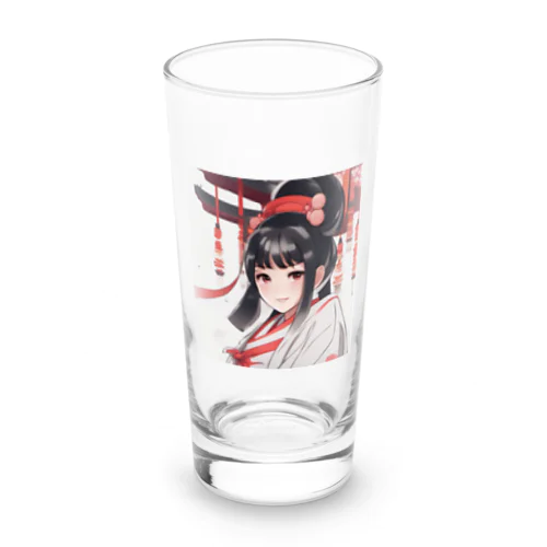 巫女服を着た綺麗なポニーテール女性のグッズ Long Sized Water Glass