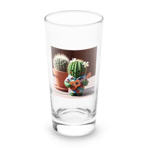 ハワイアンシャツを着てウクレレを弾くサボテン Long Sized Water Glass