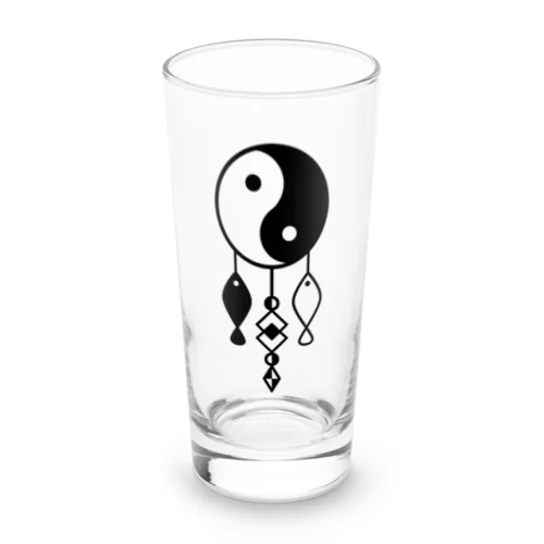 陰陽太極図と双魚 (黒色) Long Sized Water Glass