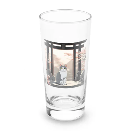 鳥居下のハチワレにゃんこ Long Sized Water Glass