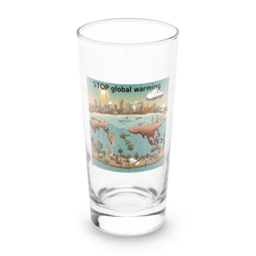 stop　地球温暖化 Long Sized Water Glass