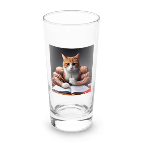 マッチョにゃん勉強中 Long Sized Water Glass