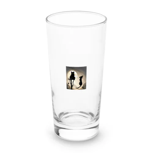 月夜が背景のクールな猫！ Long Sized Water Glass