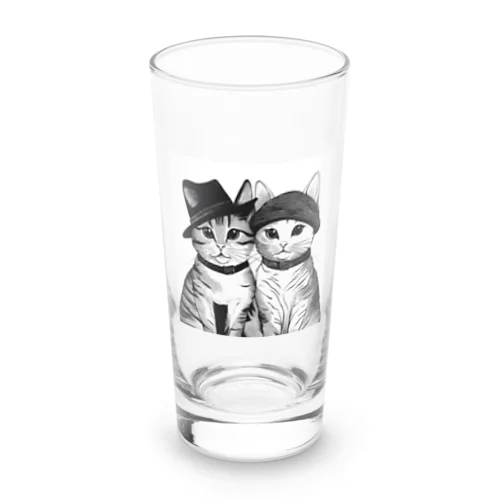 帽子を被った猫夫婦 Long Sized Water Glass
