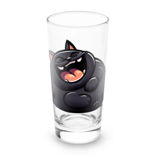 爆笑しているデブの黒猫 Long Sized Water Glass