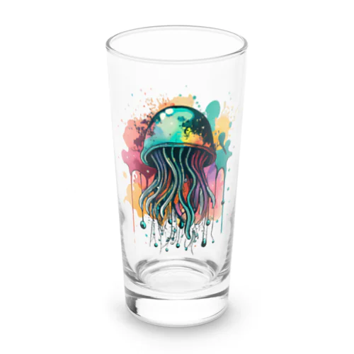 サイバーパンククラゲ　ミズクラゲ　水彩画スプラッシュ Long Sized Water Glass