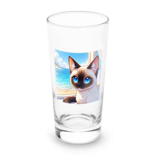 シャム猫のサファイヤ海に輝く Long Sized Water Glass