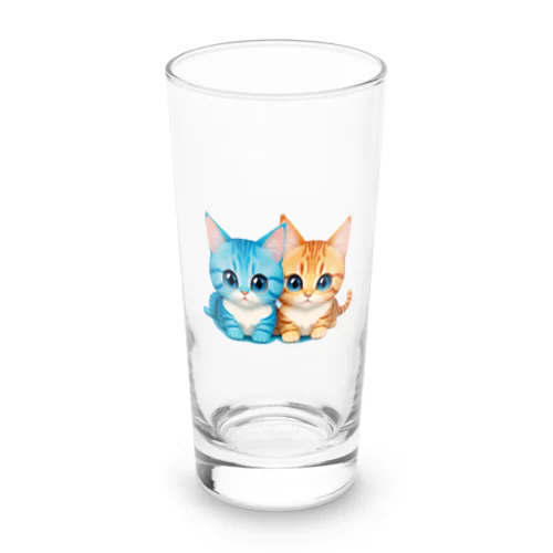 ふたりの仲良し猫ちゃん：青とオレンジ Long Sized Water Glass