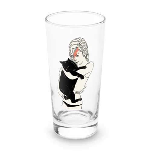 イナズマメイクの女性と黒猫 Long Sized Water Glass