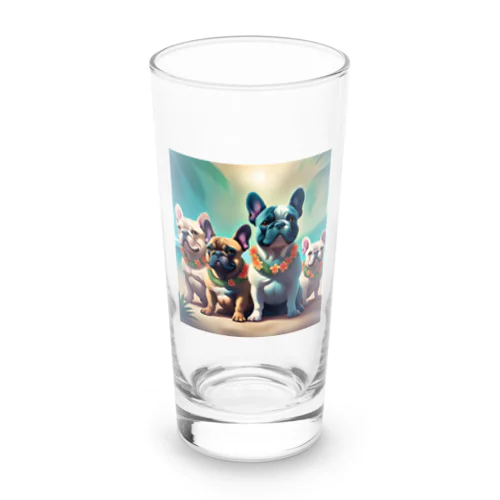 ハワイアンで佇むフレンチブルドッグ達 Long Sized Water Glass