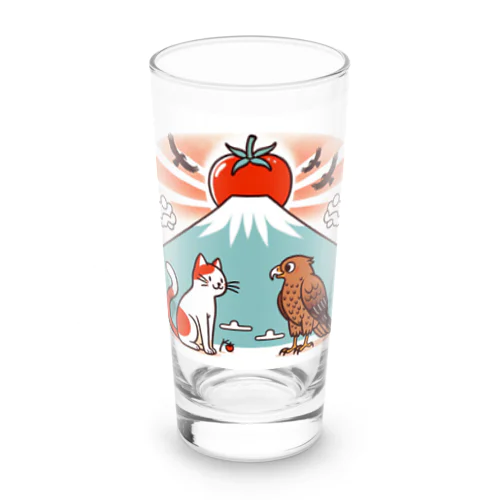猫と一富士二鷹三トマト Long Sized Water Glass