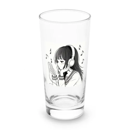 音楽を聴く女の子 Long Sized Water Glass