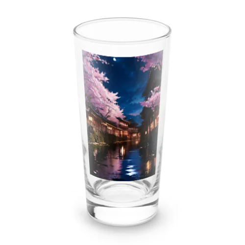 川と桜と明かり Long Sized Water Glass
