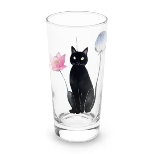 黒猫と花 Long Sized Water Glass