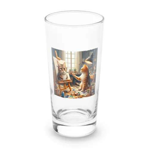 ネコを描くネコ Long Sized Water Glass