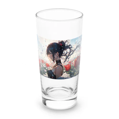 2月の誕生花(チューリップ)と横顔 Long Sized Water Glass