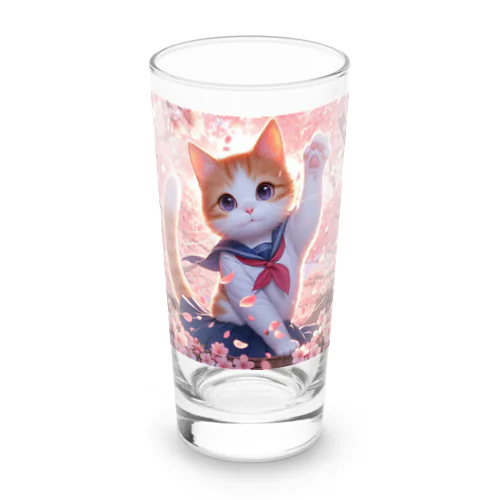 桜咲く華の学生猫 hana Long Sized Water Glass