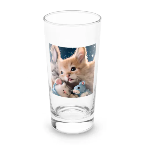 ぬいぐるみと猫ちゃんのショット Long Sized Water Glass