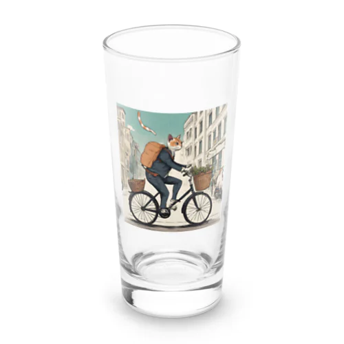 街中を自転車で走る猫のグッズです。 Long Sized Water Glass