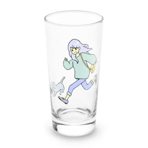 女の子と猫走る Long Sized Water Glass