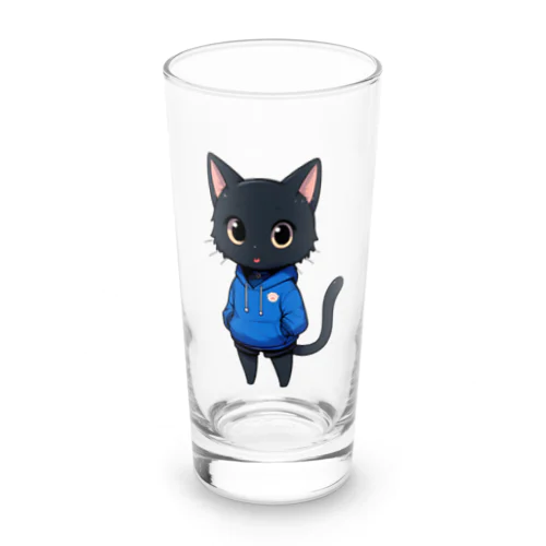 三頭身のかわいい黒猫キャラクター ロンググラス