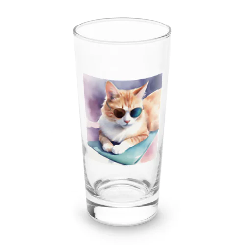 サングラス姿の猫がヨガポーズでリラックス！ Long Sized Water Glass