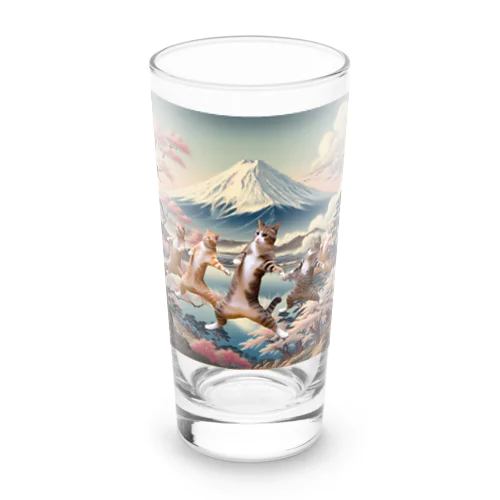 富士山とダンス猫 Long Sized Water Glass